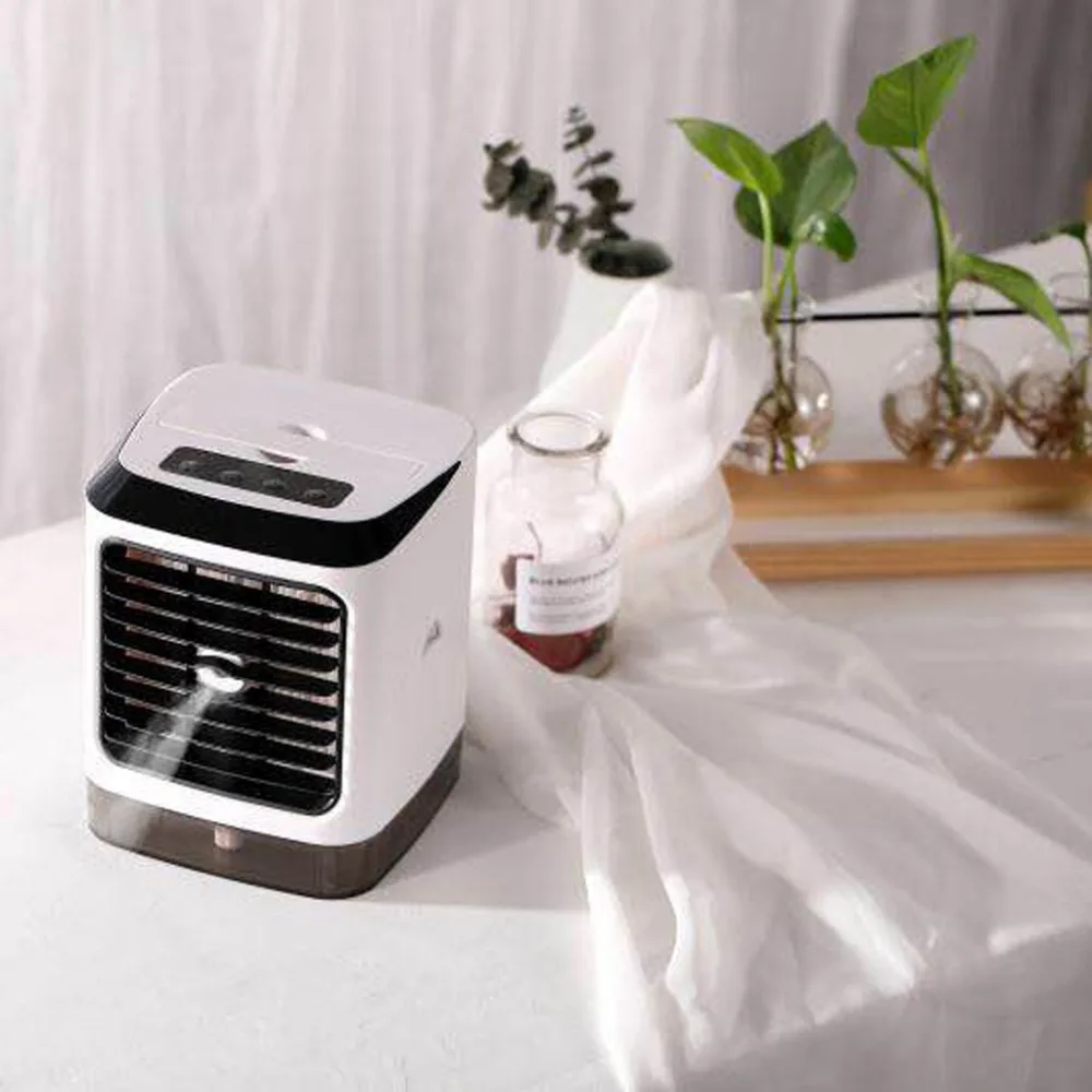 Eco-friendly 3In1 мини-вентилятор охлаждения воздуха Беспроводной Управление кондиционера 3-Скорость увлажнитель светодиодный ночной Светильник 5В USB Порты и разъёмы Портативный