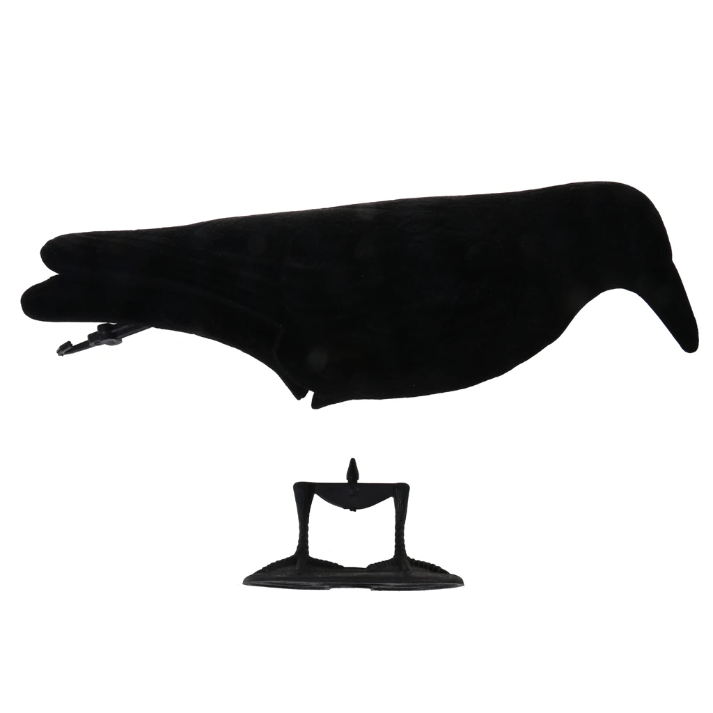 Flocked Black Crow Decoy Bird Scarer  Garden Defense Scarecrow