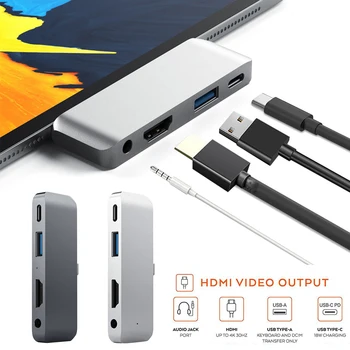 

Aluminum Alloy Type-C Hub Adapter with USB-C PD Charging 4K HDMI USB 3.0 3.5mm Jack For iPad Pro MacBook Pro Samsung S8 S9 S10