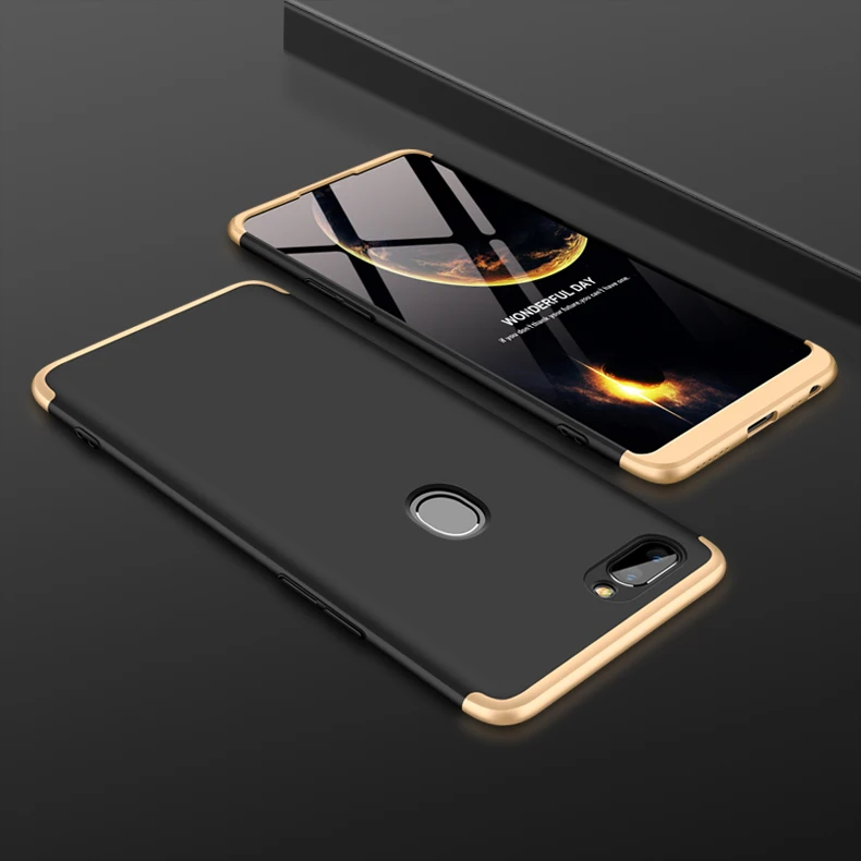 Oppo Realme XT X2 Real Me 1 2 3 5 Pro Чехол на 360 градусов полностью защищенный матовый жесткий чехол для телефона Realme U1 C1 C2 K3 K5 - Цвет: Gold-Black