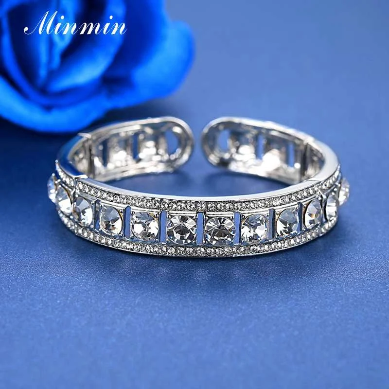 Minmin женский браслет с кристаллами золотого и серебряного цвета, роскошные ювелирные изделия для свадьбы, выпускного вечера, регулируемый браслет, подарочные браслеты для невесты MSL422 - Окраска металла: Silver