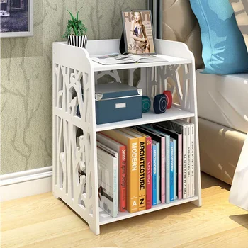 

Home White Bedside Table Shelf Rack Hollow Carved Modern Simple Cabinet Nightstand Storage Organizer Living Room Bedroom