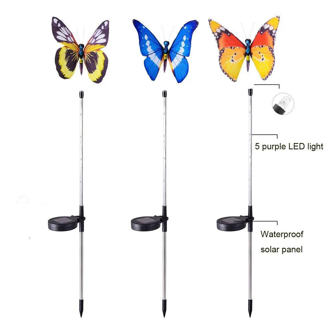 Светодиодный светильник бабочка из оптоволокна на солнечной батарее уличный