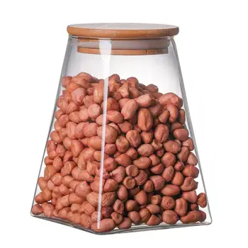 

350/500/750ML Glass Sealed Storage Can Square Moisture Proof Glass Coffee Milk Storage Tank with Wooden Lid For Home