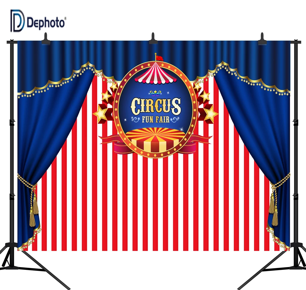 DePhoto Circle Fun Fair карнавал карусель синий занавес баннер Виниловый фон для