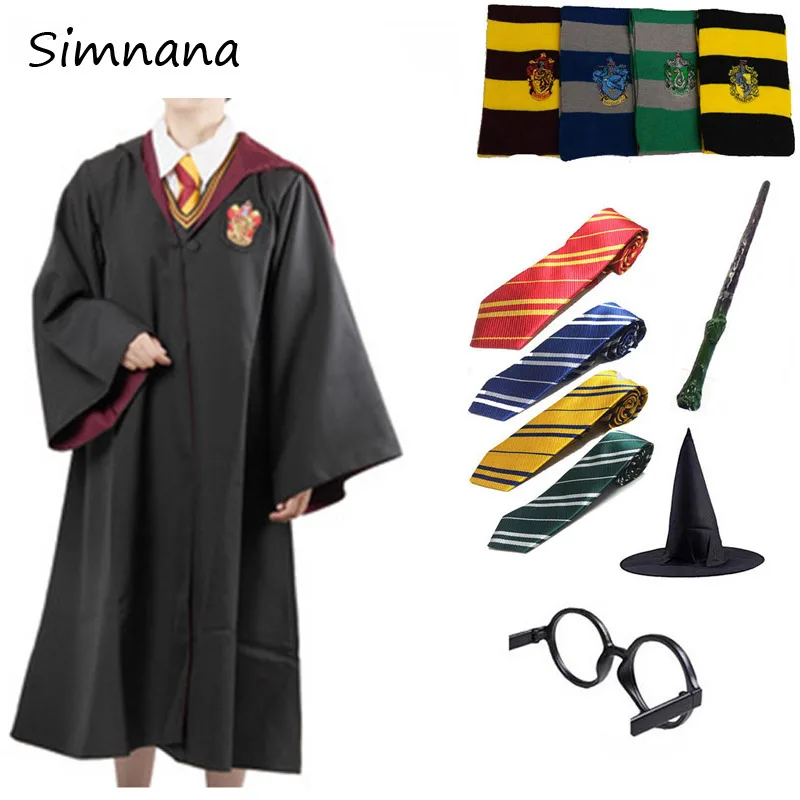 

Potter Cosplay Costumes Robe Cape Suit Tie Scarf Wand Glasses Ravenclaw Gryffindor Potter Hufflepuff Slytherin Cosplay Wholesale