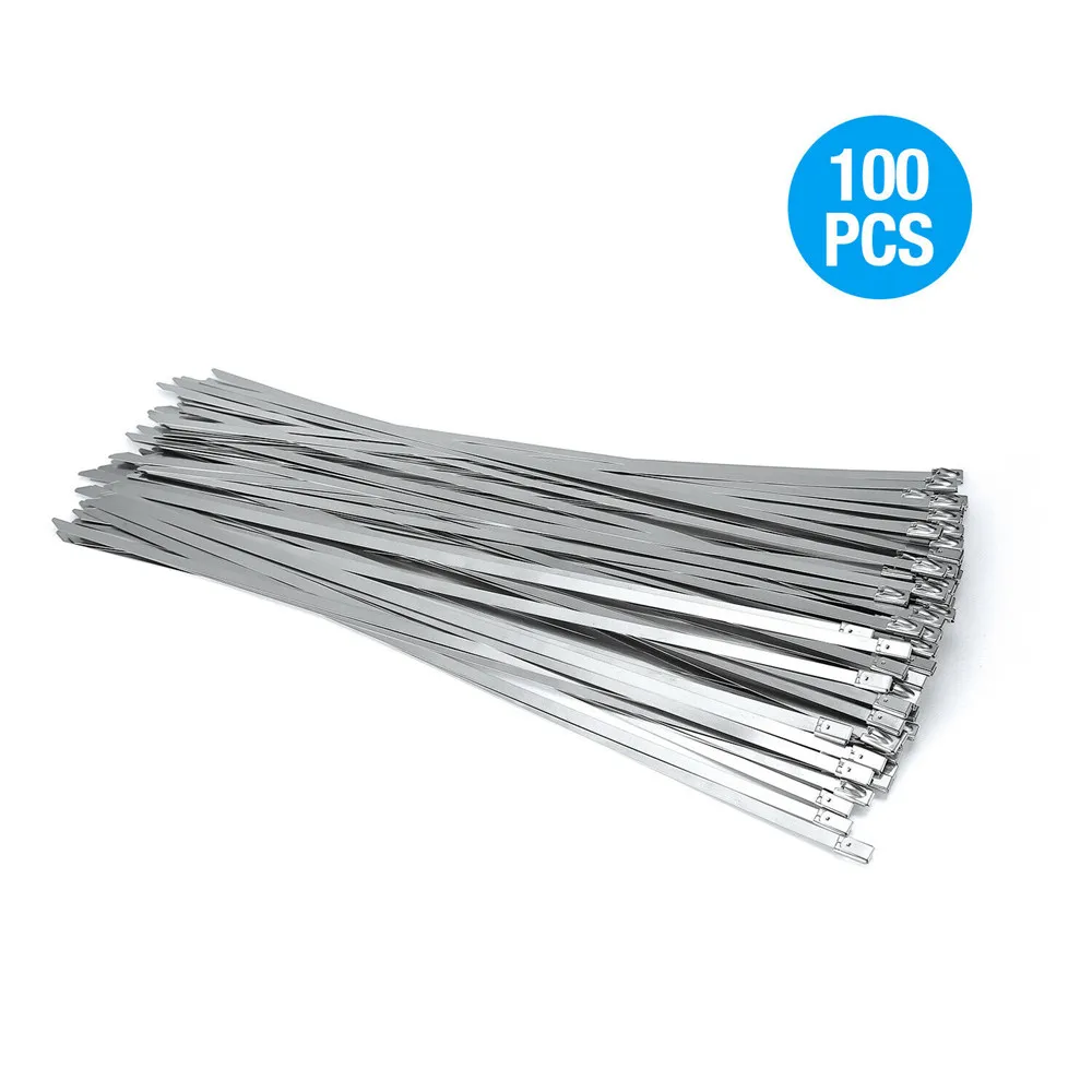 100Pcs 4.6 mm Stainless Steel Metal Locking Cable Ties Wrap Zip Anti-heat Strap 