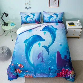 

Quilt Cover Pillowcase Ocean Series Three Piece Set Full Mandala Elephant Boho Quilt Bedding Bag Sets Loving Dolphins Bedding