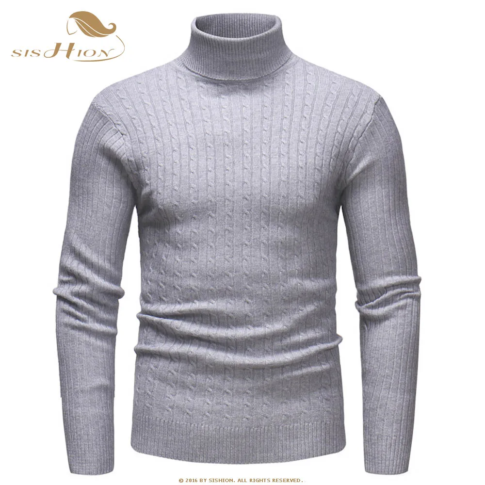 SISHION 2019 осенний теплый свитер с воротником под горло мужской модный однотонный вязаный мужской s свитер QY0336 Повседневный тонкий пуловер Mem
