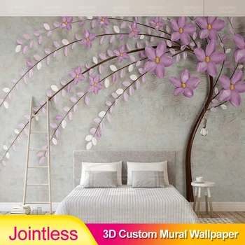 

Jointless 3D Purple tree Custom Murals Wallpaper TV Background Large Wall Painting wallpapers floral for Living Room Home Decor