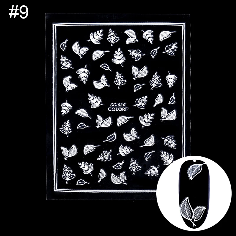 1 лист самоклеющиеся 3D наклейки для ногтей цветок бабочка перо узорами, дизайн ногтей переводные наклейки украшения ногтей - Цвет: 9