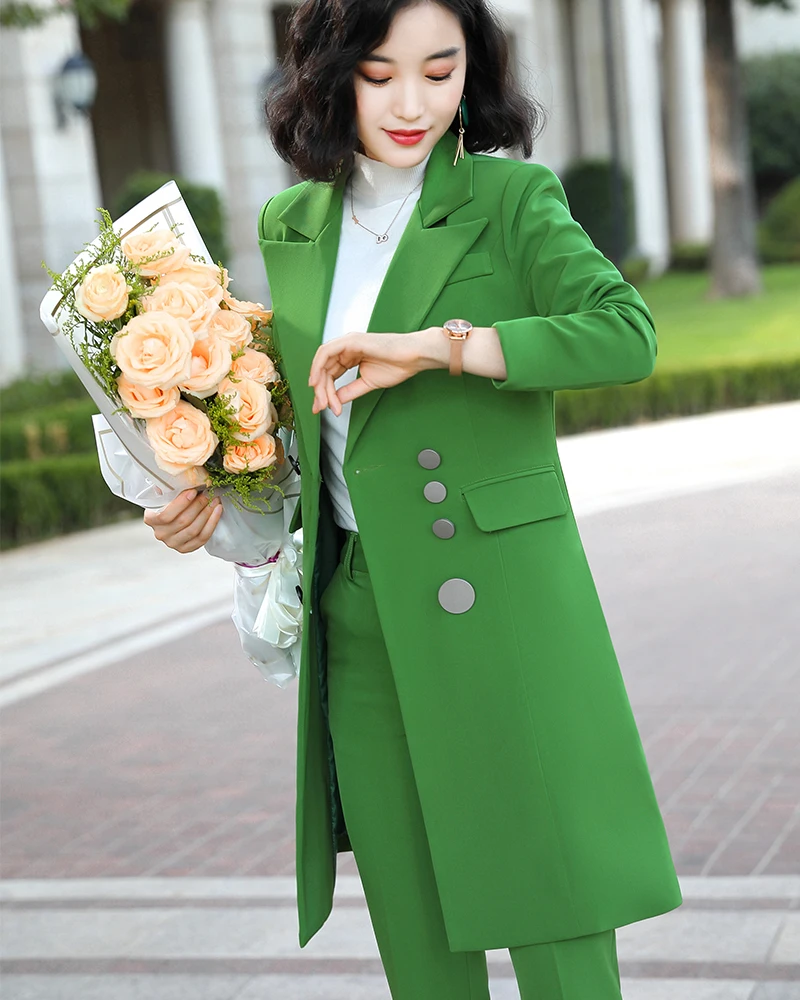 Женские зимние осенние зеленые красные блейзеры высокого качества, Тонкий Длинный блейзер, пальто, модная однотонная куртка для офисных леди