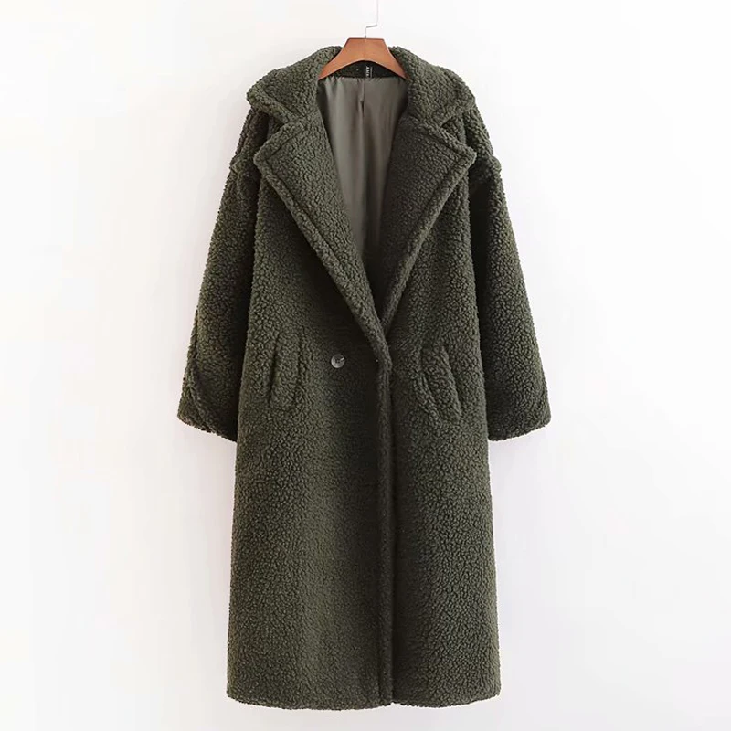 ZOEPO, двубортные пальто, женская мода, искусственный мех ягненка, одноцветные куртки, женские, элегантные, толстые, длинные пальто, женские, для девушек, JL - Цвет: XDFF2230 ArmyGreen