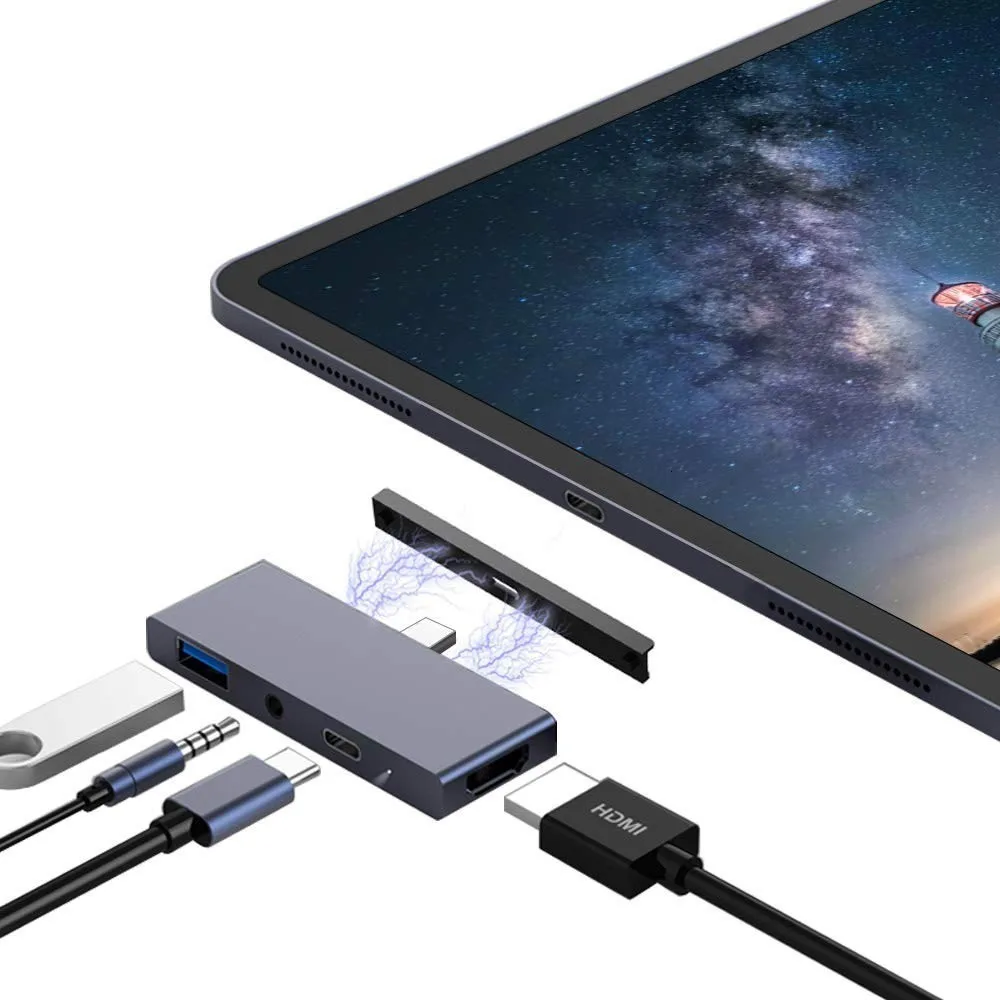 USB C концентратор для Ipad Pro type C адаптер ключ с 4K HDMI USB-C PD 60 Вт Зарядное устройство USB3.0 3,5 мм аудио разъем для наушников док-станция