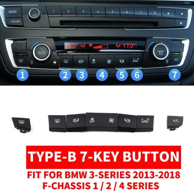 ABS Car Air Conditioner CD Digital Control Key Button Cover Trim Sticker For BMW F30 F80 F31 F32 F33 F35 2013-18 1/2/3/4 series - Название цвета: 7 Pcs Button Type B