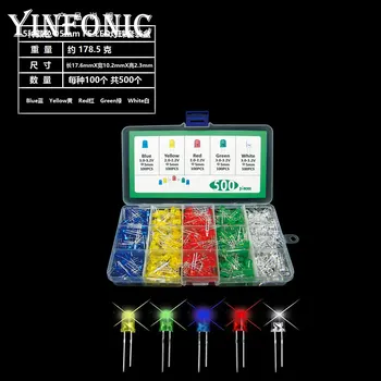 

5 clolor DIP F5 5mm round LED Red Yellow Blue Green White 100pcs each 500pcs each short feet