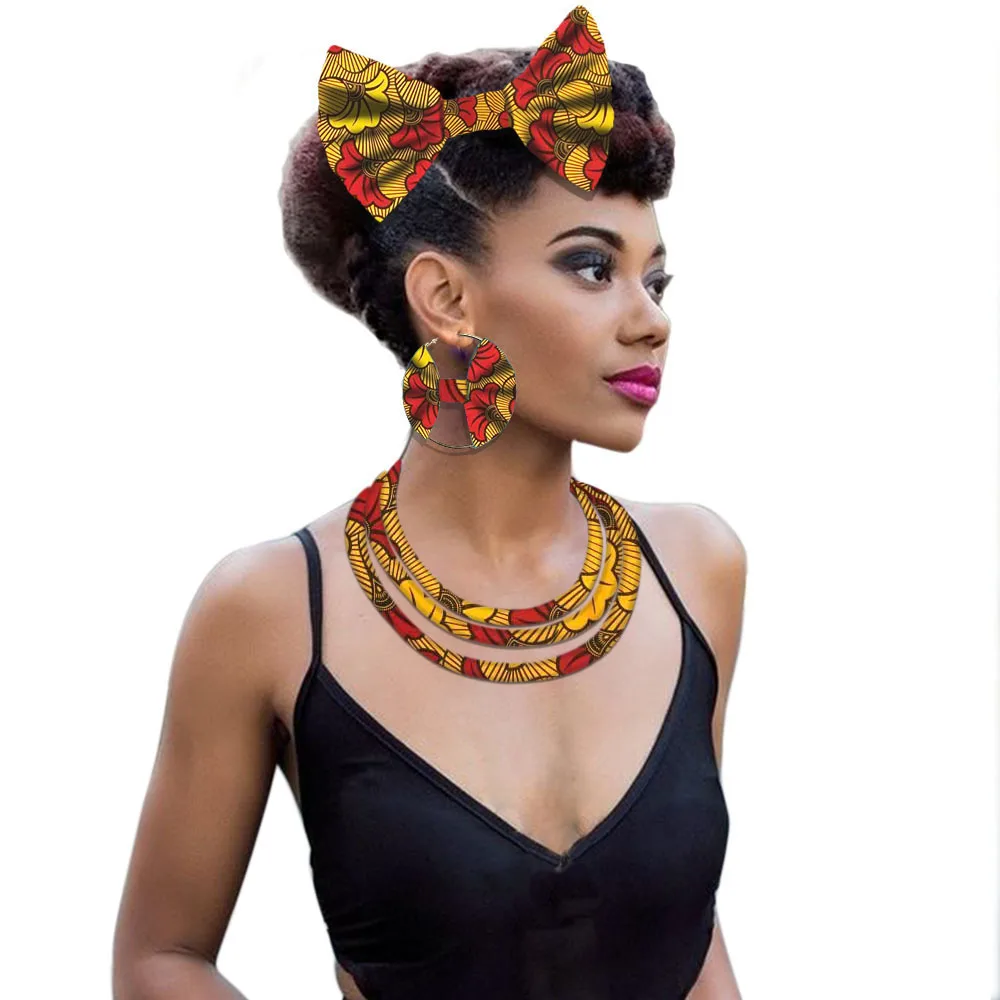 Африканская ткань, ожерелье, ювелирные изделия для женщин, Анкара, принт, воск, многослойное ожерелье, серьги, модный дизайн - Цвет: 1