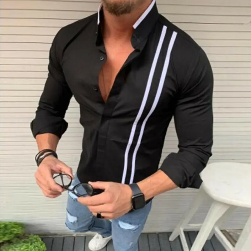 Luxury Men's Striped Slim Fit Shirt Casual Fashion Long Sleeve Stylish Formal Tops Blouse | Мужская одежда