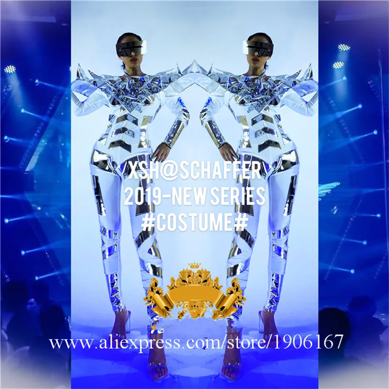 Nightclub GOGO Women's Silver Mirror Technology Sense Performance Dance Team Women's Technology Wings Costumes03