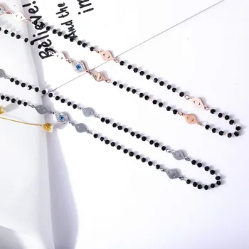 

Fashion Evil Eyes Long Necklace for Women Stainless Steel Jewelry Bohemia Beads Sweater Chain Luxury Crystal Party Vintage Gifts