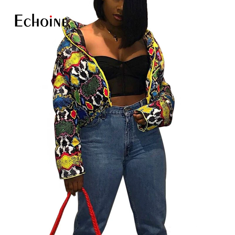 

Snake Skin Print Winter Wear Down jacket Women Outerwear Fashion Puffer jacket Bubble Parkas Coat Warm Coats Tops Plus Size