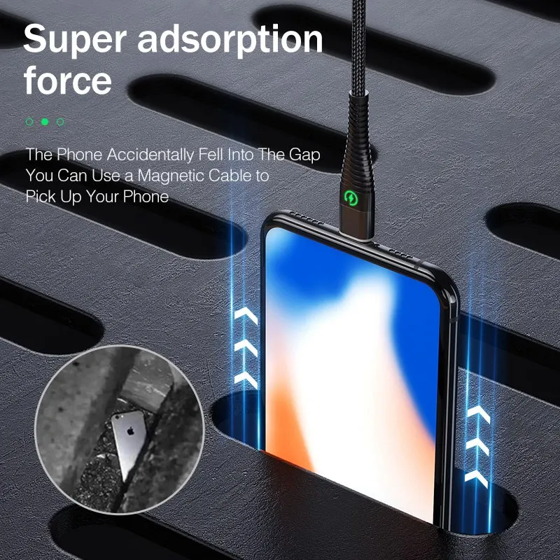 Магнитный USB кабель YKZ 3A кабель для быстрой зарядки Microusb type-C светодиодный светильник Магнитный кабель type C для iphone samsung Xiaomi