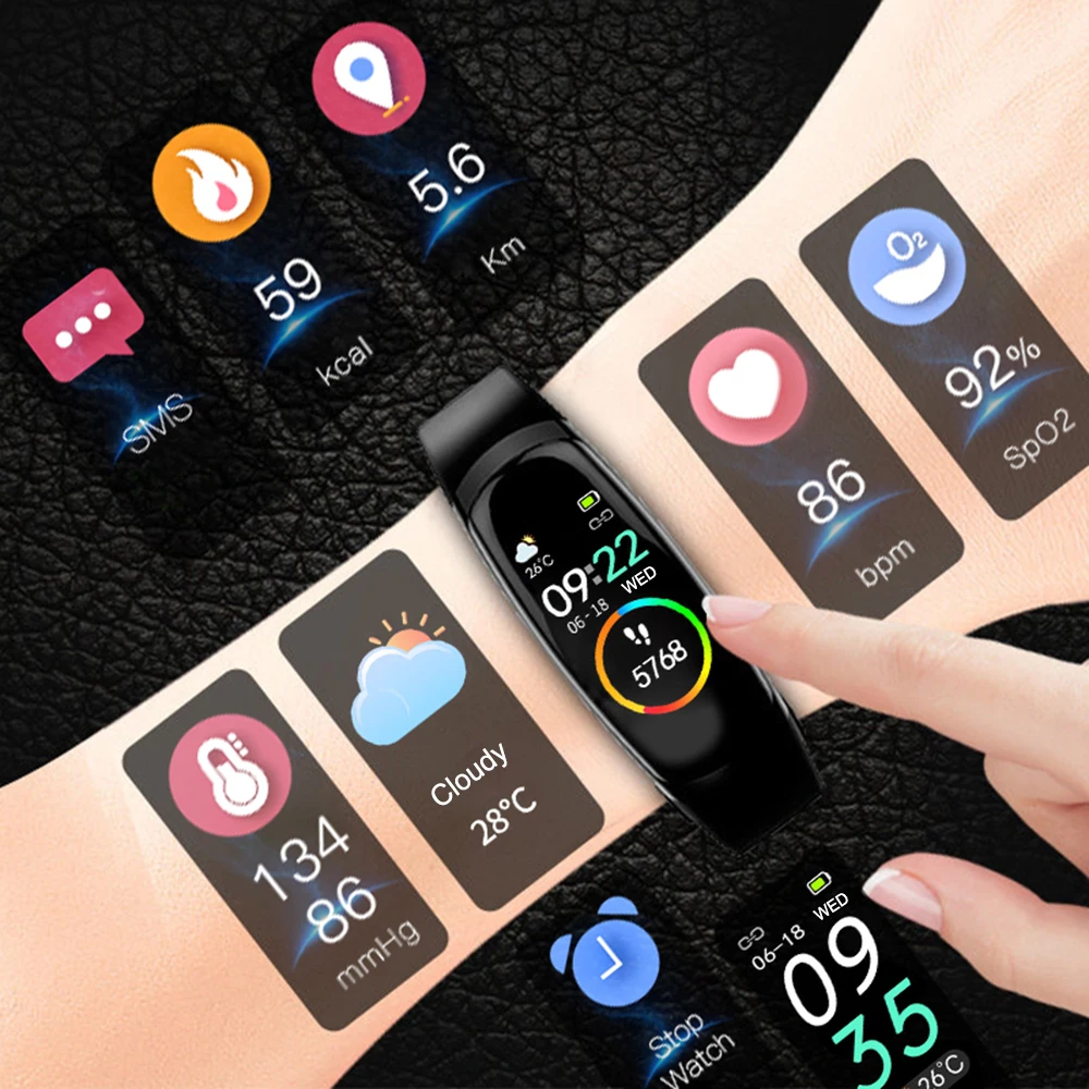IP67 смарт-Браслет фитнес-трекер часы с сердечным ритмом кровяное давление кислород счетчик шагов счетчик калорий для женщин и мужчин