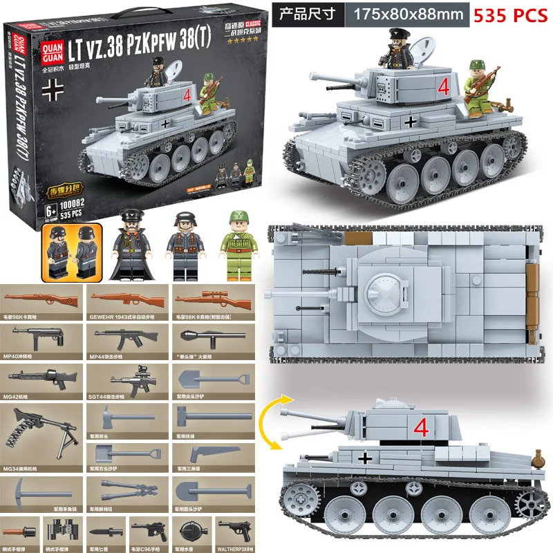WW2 Military LT 38 German Light Tank Soldier Weapon Building Blocks WW2 Military Tank weapon accessory Bricks Toys For Children