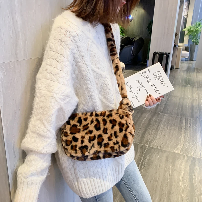 Новая сумка из искусственного меха с плечевым ремнем, Дамская зимняя леопардовая сумка через плечо, Дамская популярная сумка для девушек, рождественский подарок