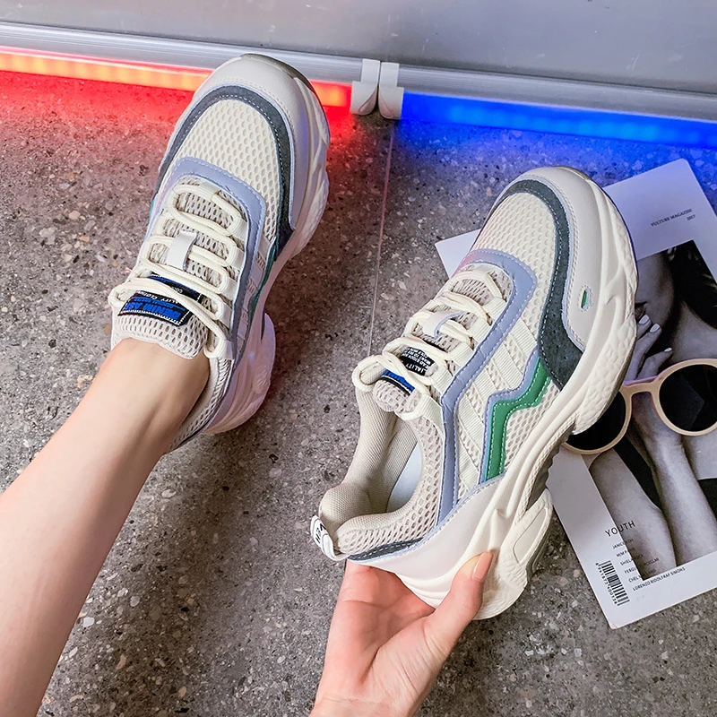 2019 New Stylish Running Shoes for Women Increasing INS High Heel Sneakers Women Height Platform Breathable Sports Walking Girls