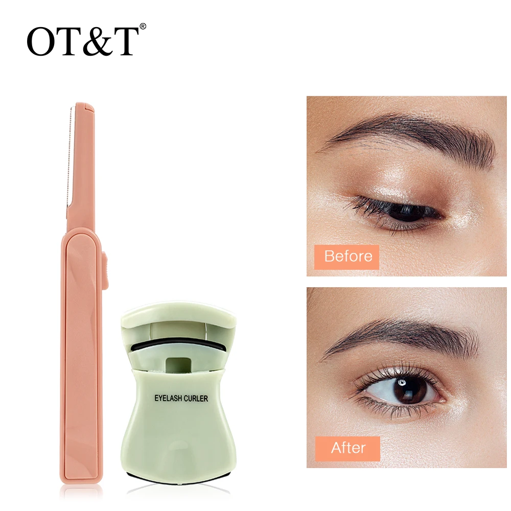

OT&T 2pcs Portable Eyebrow Shaver Eyelash Curler Eyelashes Eye brow Shaper Shaping Razor Facial Hair Remove Cosmetics for Face