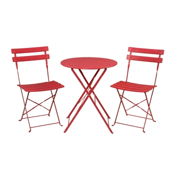 

Iron Folding Three-Piece Set 2 Chairs 1 Table Modern Simple Garden Patio Outdoor Indoor Table And Chairs Set US Warehouse
