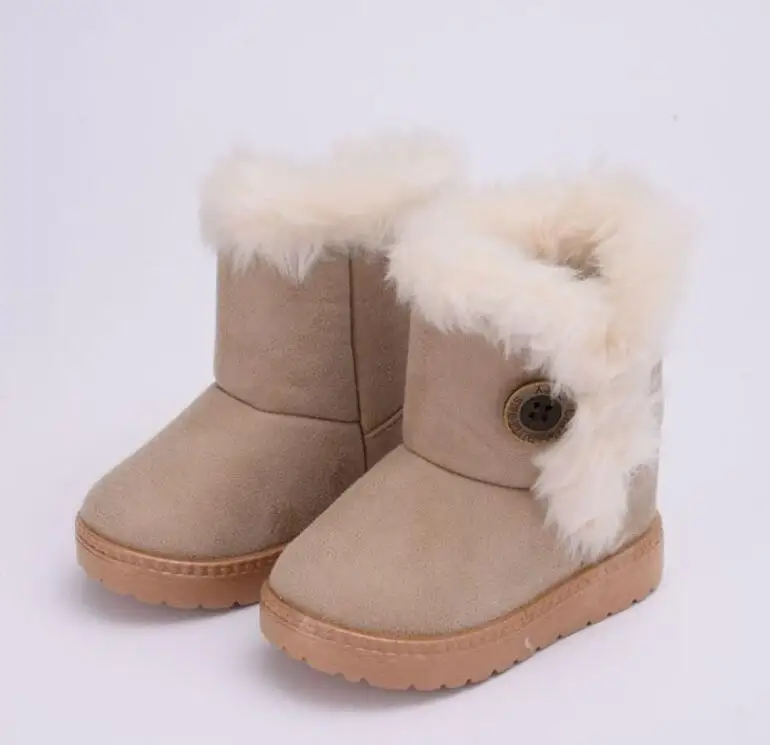 Детская зимняя модная обувь зимние сапоги мягкие толстые детские туфли из хлопка; теплая плюшевая мягкая подошва, детские ботинки для девочек зимние лыжные ботинки для ребенка - Цвет: Бежевый