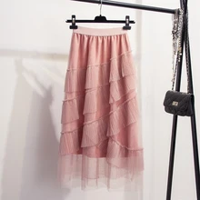 Новинка весны, плиссированные Асимметричные сетчатые юбки средней длины, Сексуальные Плиссированные многоуровневые тюлевые юбки yy464