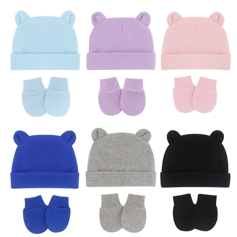 Nach Baby Anzug Baby Bär Hut & Fäustlinge Personalisierte Baby Junge Baby Kappe Anti-Scratch Handschuhe Set Neugeborenen Baby hut & Handschuhe – Detail 5