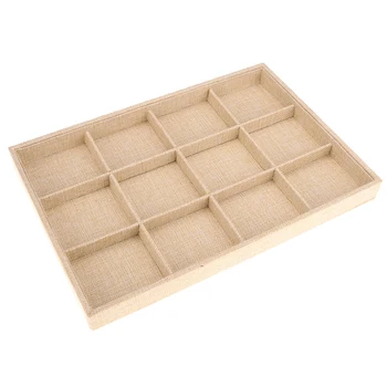 

Vintage 12-Slot Jute Cloth Jewelry Box Organiser Holder Beige