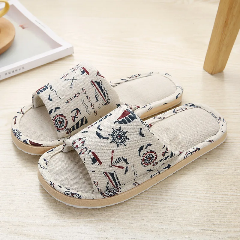 Autumn Winter Women's Home Slippers Couple Linen Floor Shoes Leisure Spring Soft Non-Slip Foam Bottom Flip Flops Rose 3