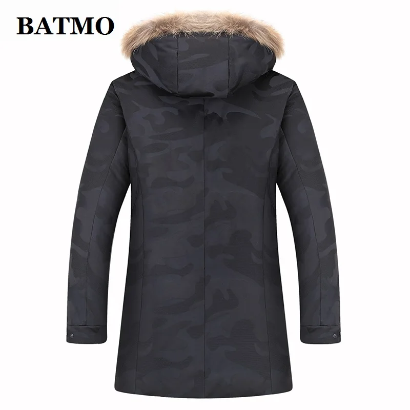 BATMO 80% Белые куртки с капюшоном на утином пуху для мужчин, мужские зимние воротники из меха енота куртки с капюшоном, пальто с капюшоном для мужчин, 88032