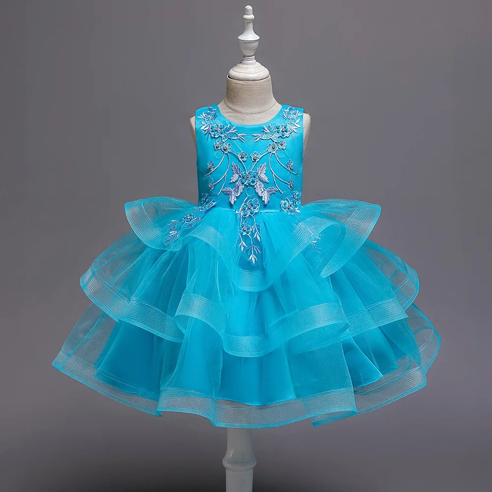 Luxury Children Bridesmaid Blue Sky Red White Evening Dresses Appliques Kids Clothes Baby Girl for Party and Wedding | Детская одежда и