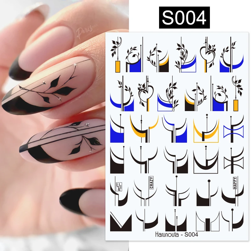 Autocollant d'ongles 3D motif fleur française, ligne or et noir, transfert  fleuri, curseur, décalcomanies de manucure française, papier de décoration  à faire soi même | AliExpress