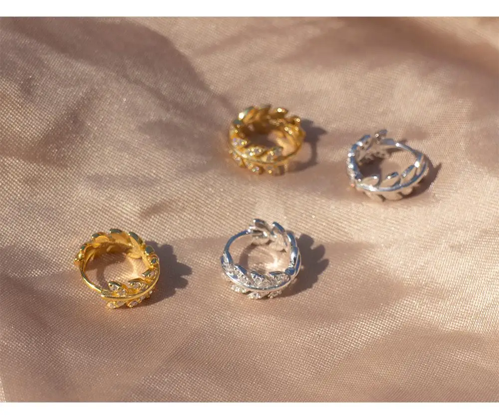 Серьги из стерлингового серебра 925 пробы, модные циркониевые серьги в стиле оливкового листа, кольцо для ушей, милые серьги для девушек
