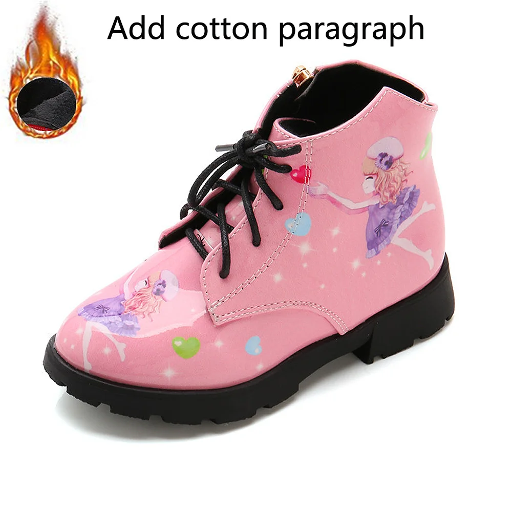Pink Add cotton Copodenieve/детская зимняя обувь принцессы из искусственной кожи для маленьких девочек; резиновые ботинки для маленьких девочек; chaussures fille hiver - Цвет: Pink Add cotton