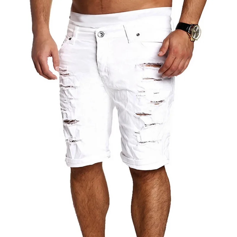 MJARTORIA Summer New Men's Stretch Short Jeans Fashion Casual Slim Fit High Quality Elastic Denim Shorts Male Brand Clothes - Цвет: White 1