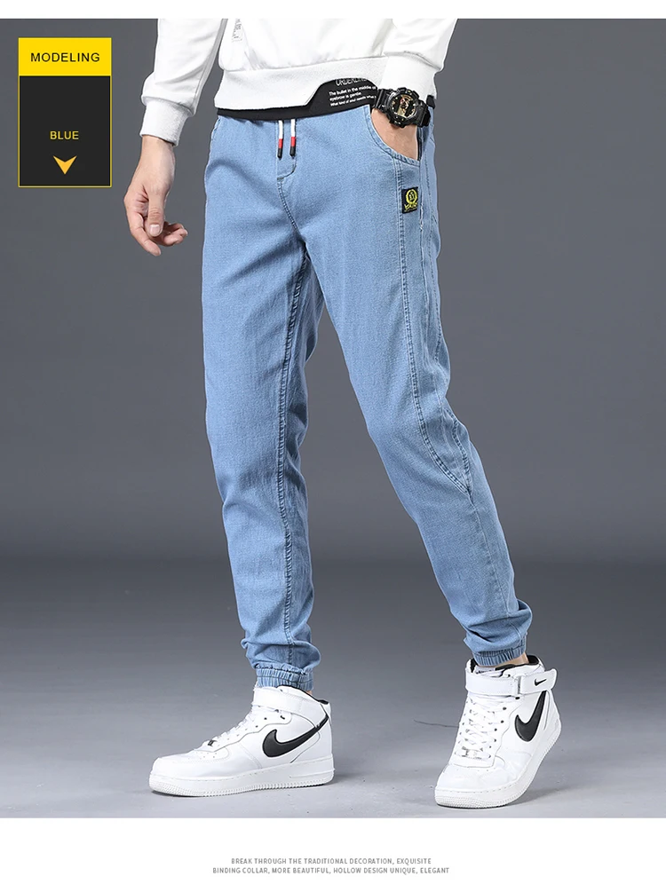Spring Autumn Men's Jeans Cotton Denim Hip Hop Slack Bottom Joggers Streetwear Skinny Blue Pants Hombre Harem Trousers Men M-5XL