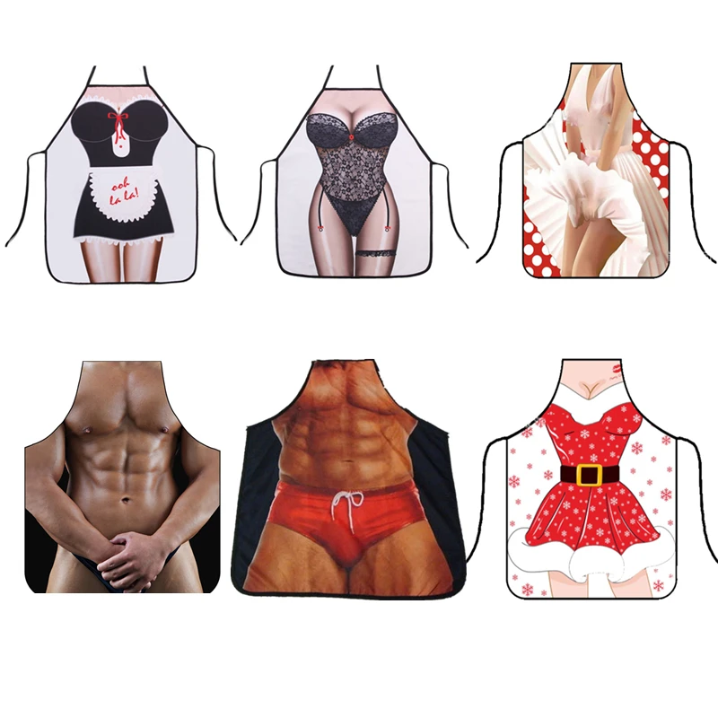 3D Creative Man Women Sexy Apron Cosplay Caps Party Funny Aprons for Chef Waiter Adjustable Cooking Pinafore Kitchen Accessories