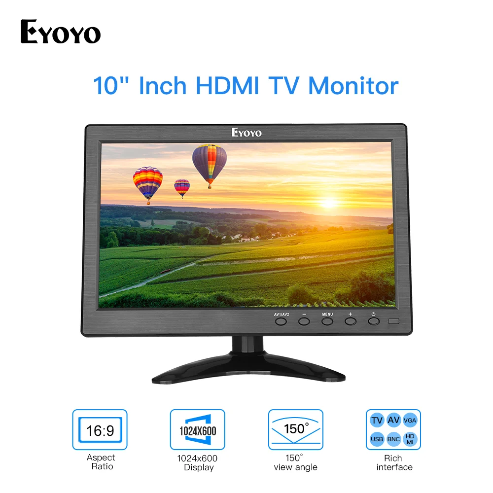 Eyoyo 10 inch Small TV Monitor HDMI 1024x600 LCD Screen with HDMI VGA AV USB Remote Control for