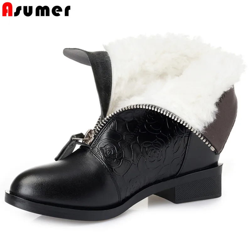Skup ASUMER big size 35 43 moda buty z prawdziwej skóry kobiet naturalna wełna owcza botki zip panie utrzymać ciepłe buty na śnieg 2020