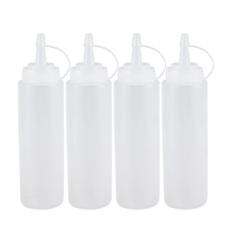 4X Прозрачный белый пластик Squeeze Sauce Ketchup Cruet бутылки для масла 8 унций