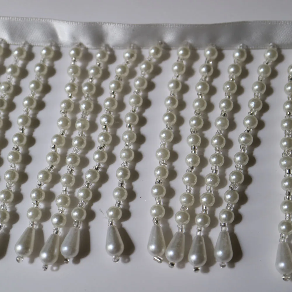 1yard new beaded pearl fringe trimmings for clothes bags Handmade beading appliques patch diy sewing accessories for curtain