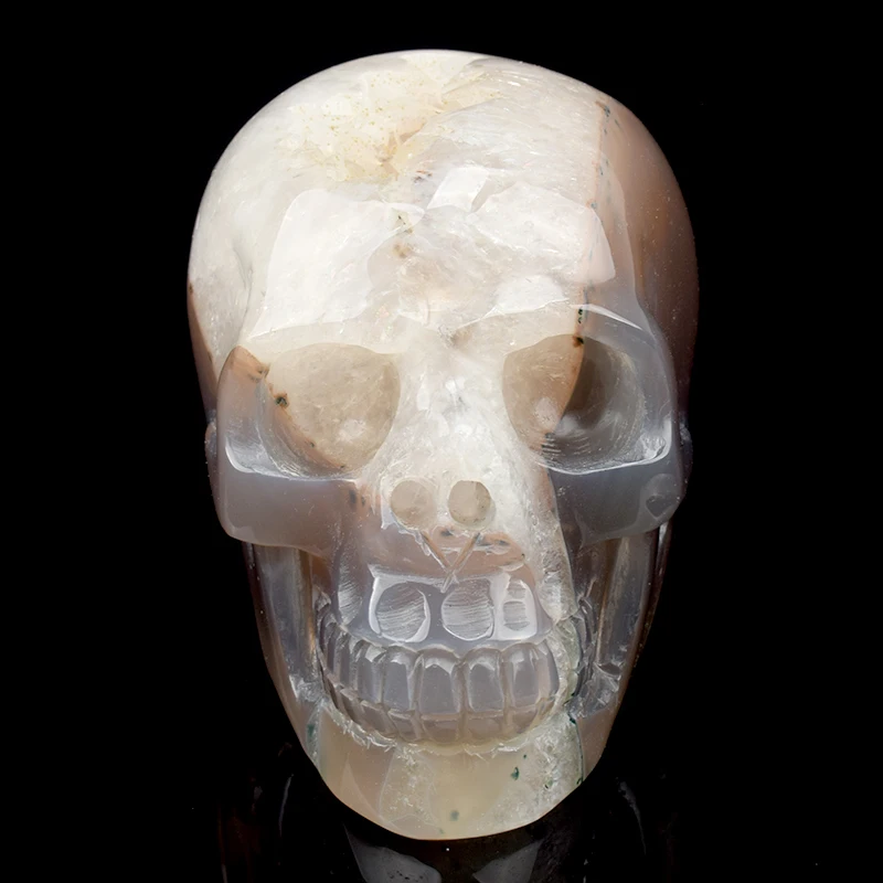

4'' Natural Agate Crystal Carved Skull Statue Healing Skull Sculpture With Crystalline Substance Feng Shui Figurine Home Decor